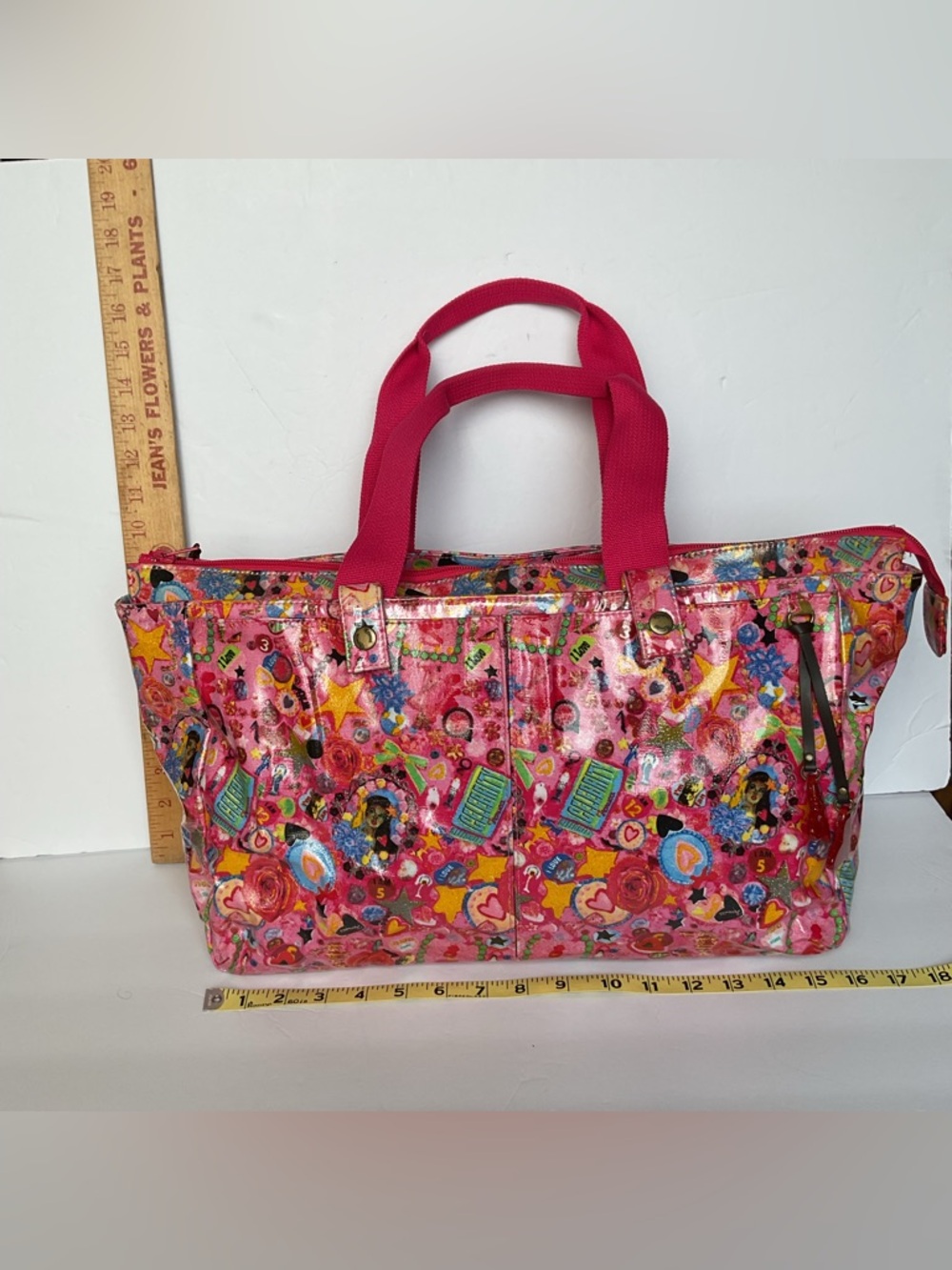 Fiorucci Vintage Y2K Vegan Pink Cartoon Print Tote Bag Purse Fuchsia Coachella - Picture 2 of 13